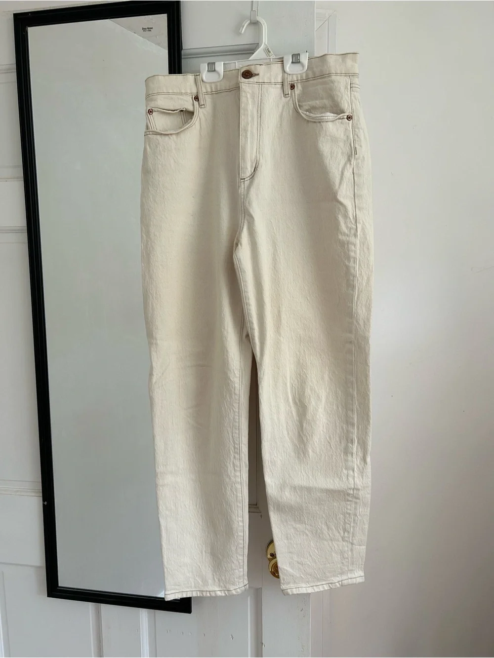 LOFT Cream Relaxed Straight Jeans